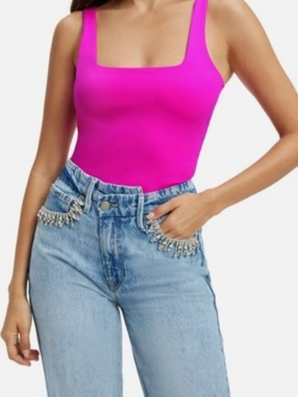 Good American Women's Pink Modern Scuba Bodysuit Size 1/Small Barbiecore Casual